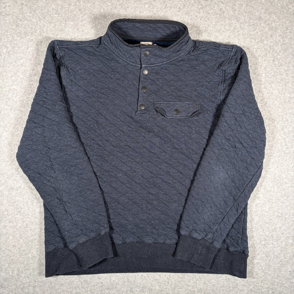 Faherty Epic Quilted Sweatshirt Men XL Navy Melange Fleece Quarter Snap Pullover